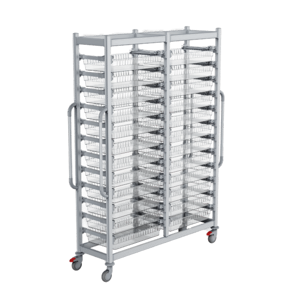 Double wide HTM71 trolley, 600mm facing, full height. Logistics trolley
