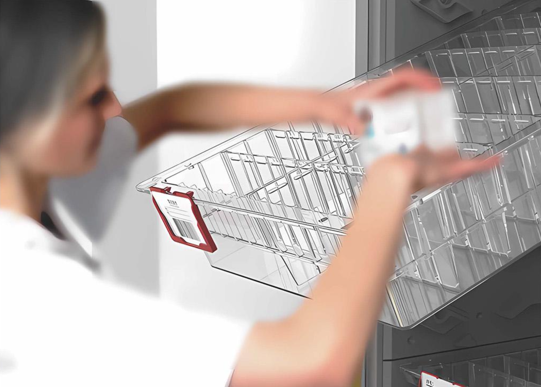 Staff member pulling out a labelled up HTM71 trays