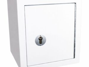 Controlled drugs cabinet – lockable white steel medical storage safe