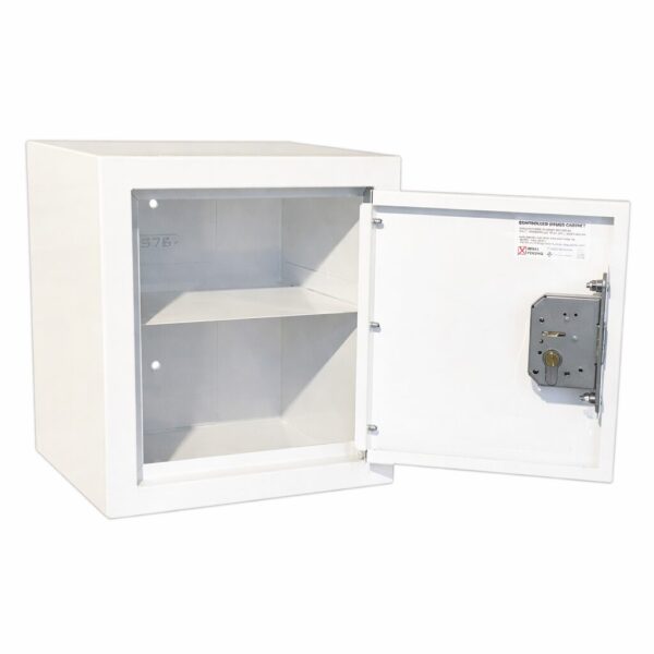Controlled drugs cabinet – lockable white steel medical storage safe