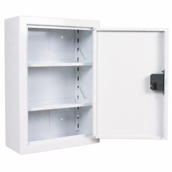 Controlled drugs cabinet – lockable white steel medical storage safe