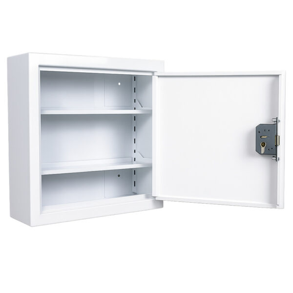 Controlled drugs cabinet – lockable white steel medical storage safe