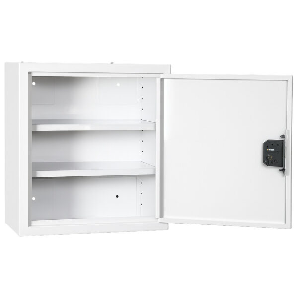 Controlled drugs cabinet – lockable white steel medical storage safe