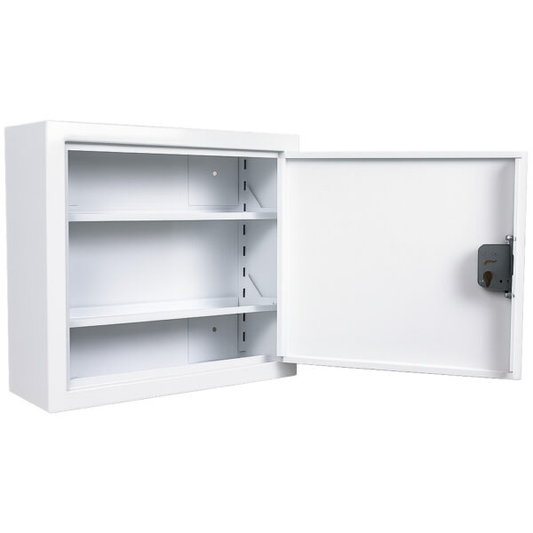 Controlled drugs cabinet – lockable white steel medical storage safe
