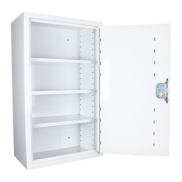 Controlled drugs cabinet – lockable white steel medical storage safe