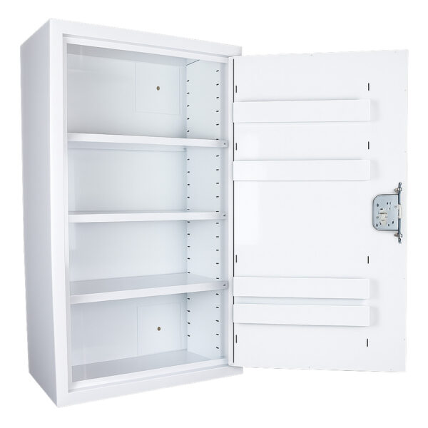 Controlled drugs cabinet – lockable white steel medical storage safe