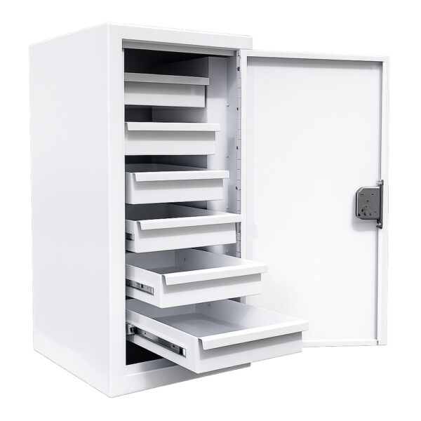 Controlled drugs cabinet – lockable white steel medical storage safe