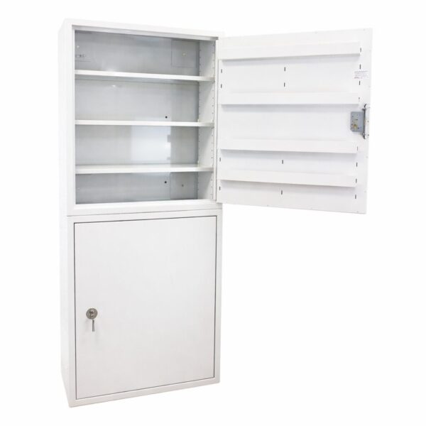 Controlled drugs cabinet – lockable white steel medical storage safe