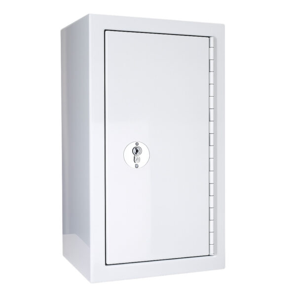 Controlled drugs cabinet – lockable white steel medical storage safe
