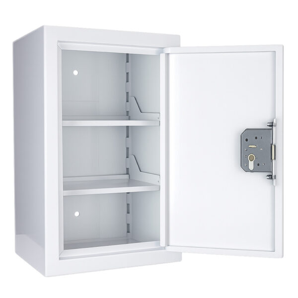 Controlled drugs cabinet – lockable white steel medical storage safe