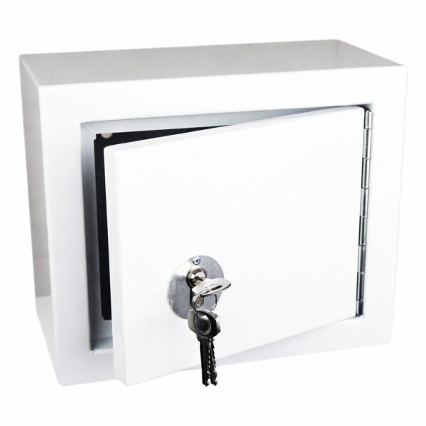 Controlled drugs cabinet – lockable white steel medical storage safe