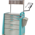 AC1000 anaesthesia trolley with five drawers, overhead storage organiser and waste bin