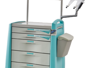 AC1000 anaesthesia trolley with five drawers, overhead storage organiser and waste bin